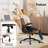 Oil-Waxed Leather Swivel Chair With Flip-Up Armrests-974970027