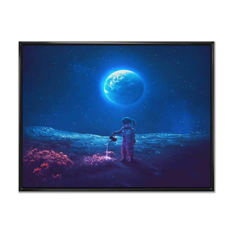 Art sur toile, fille surréelle, H 12 po x l 20 po x P 1 po, Cadre flottant noir