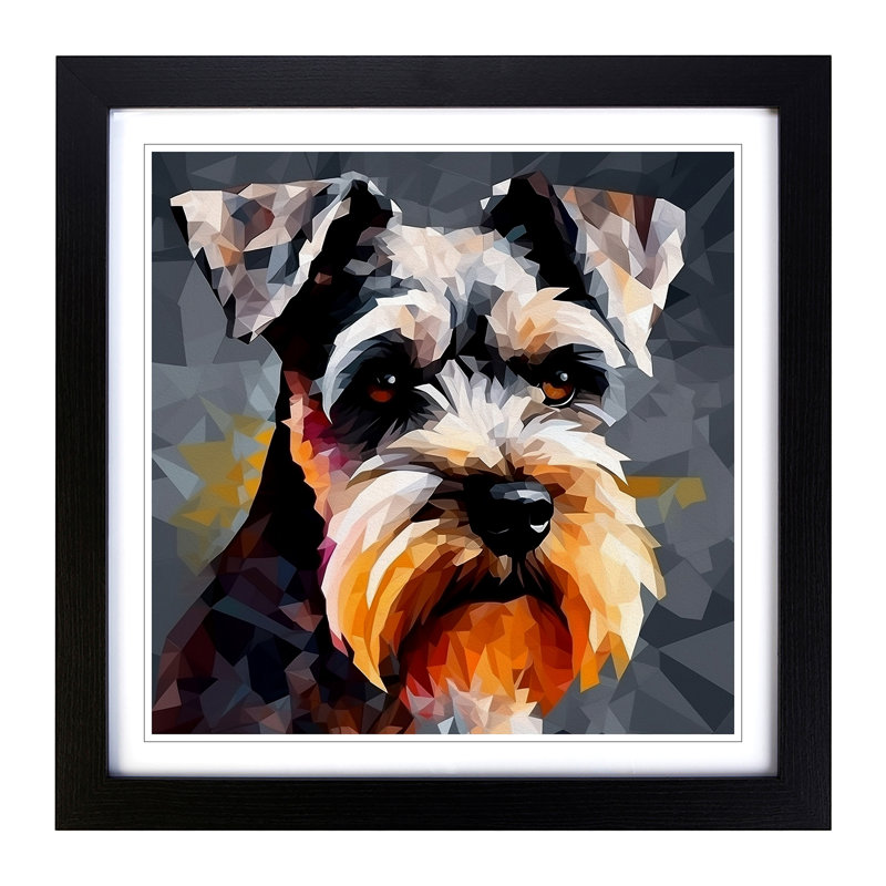 Schnauzer Abstract No.4 - Single Picture Frame Print on Wood, Black