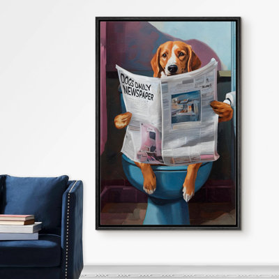 "Humour chien lisant un journal sur une toilette fantaisiste, décoration murale de salle de bain amusante" sur
