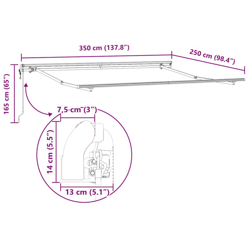 VidaXL Retractable Door / Window Awning, 350 cm W x 250 cm D, White