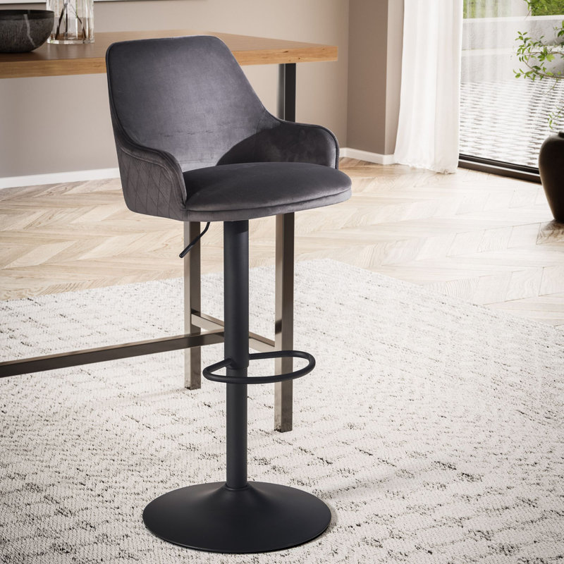 Ponderosa Swivel Upholstered Adjustable Height Counter Stool with Metal Frame, Grey/Brown/Blue