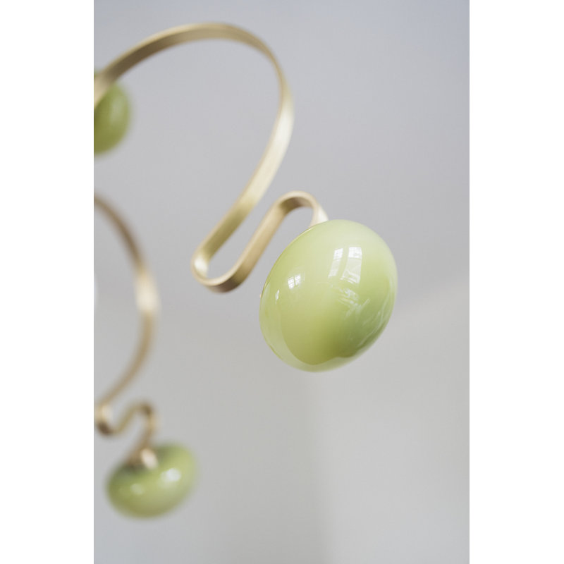 7 - Light LED Chandelier, 42in Suspension Rod, Pistachio, Waxed Brass