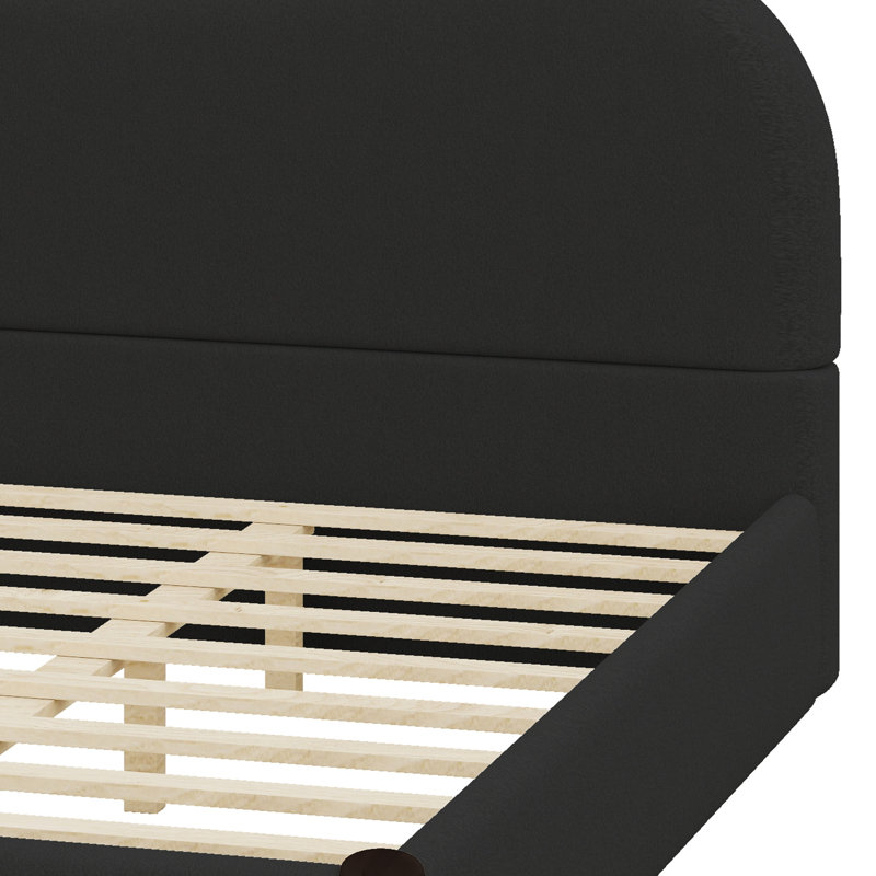 Lit plateforme tapissier avec pieds robustes en bois, Noir, Très grand lit