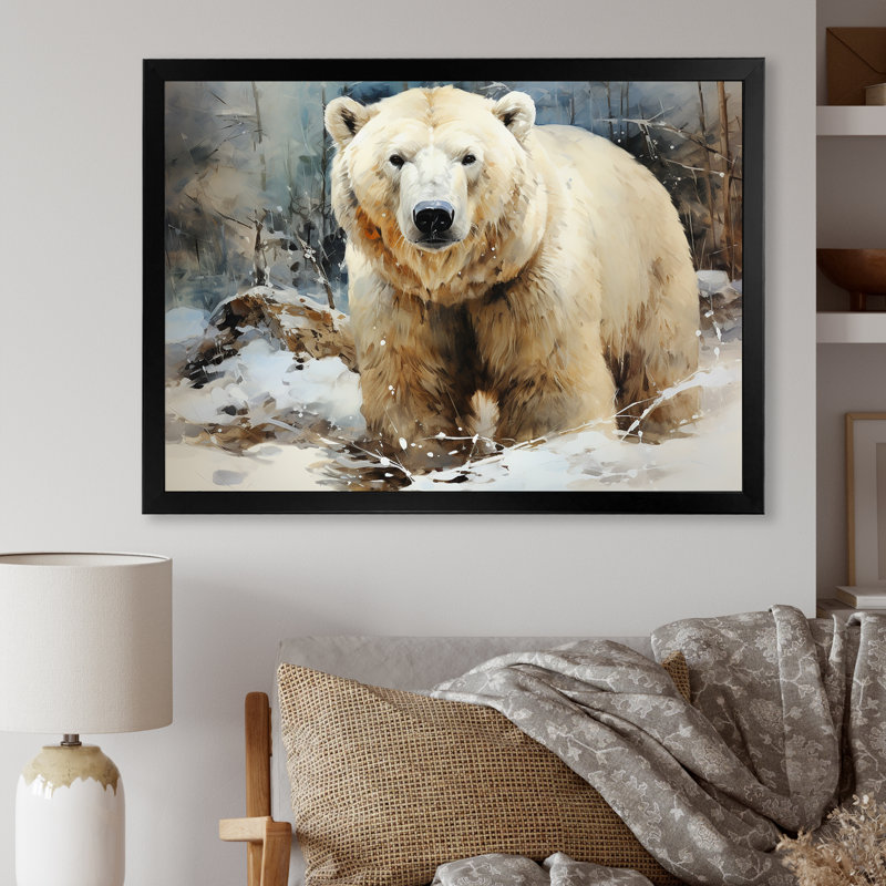 Ours polaires, art solitaire I - ours 2, Cadre d'angle fermé noir, H 30 po x l 40 po x P 1,5 po