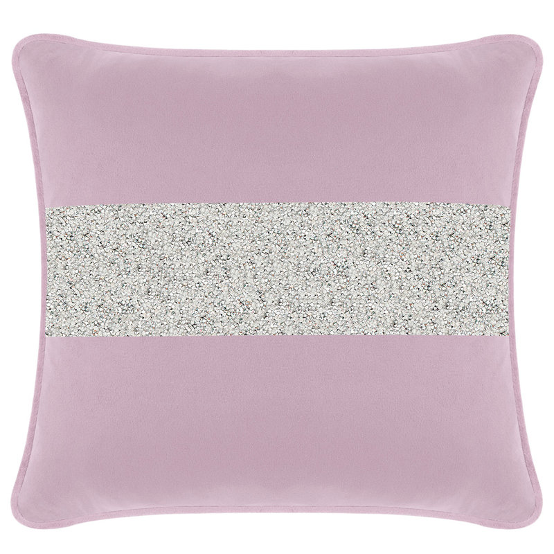 Coussin lumineux avec rayures strass - velours, Velours lavande / argent, Carré 20 po