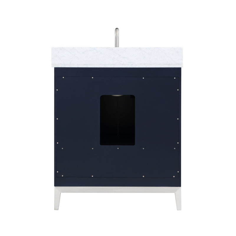 Gracie 30'' W Single Vanity, Pacific Blue, Satin Brass, White Quartz