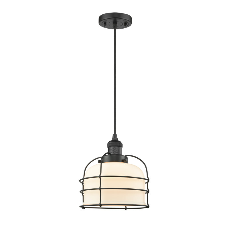 Hanrahan 1 - Light Single Pendant, Matte White Cased, No Bulb Included, Matte Black