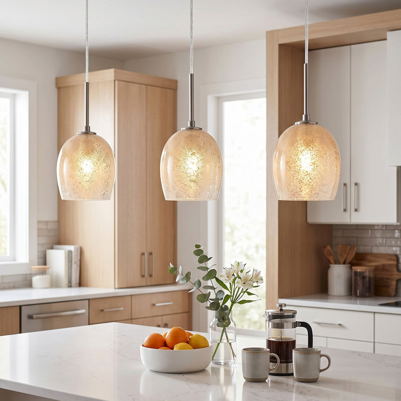 Mini suspension pour îlot de cuisine, en verre soufflé à la main avec finition nickel brossé, à intensité variable