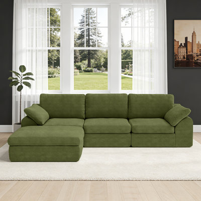 Upholstered Sofa Cloud Couch, Plush 3-Seat Modular Sectional Sofa L-Shaped Couch With Ottoman Chaise, Modern Minimalist Sofa for Living Room Bedroom