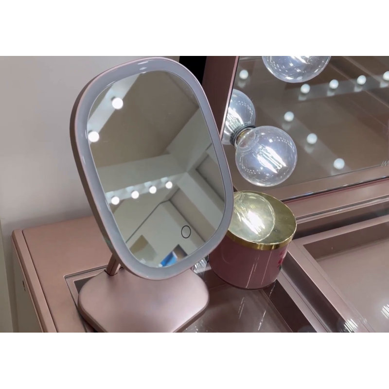 Classic Framed Countertop Makeup Mirror with LED Lighting, White
