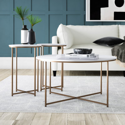 Norrell Laminate Table Set with X Metal Frame with Coffee Table and 2 End Tables