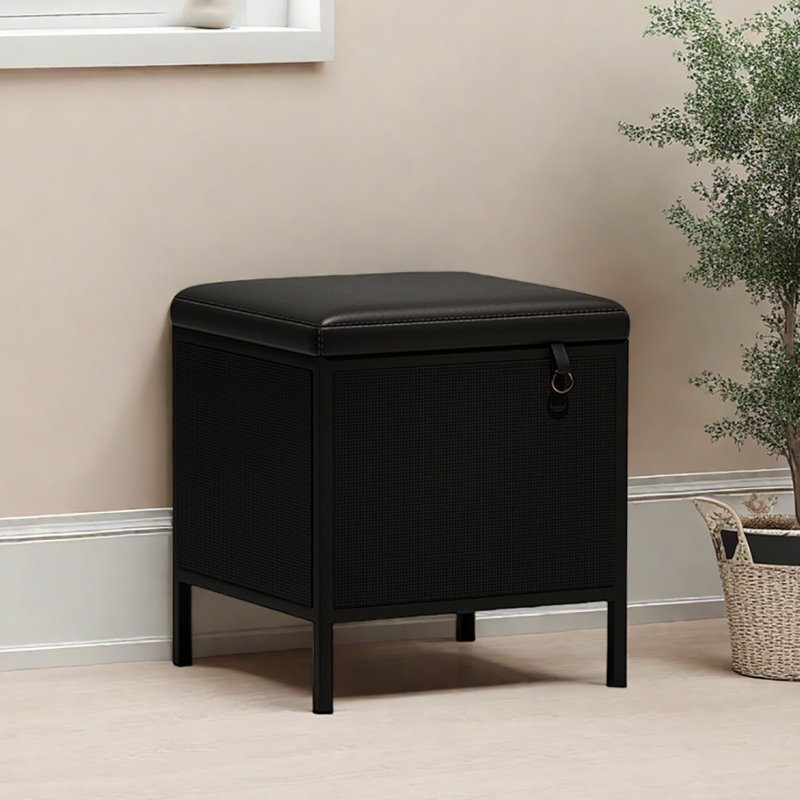 15.4in Shoe Changing Stool Flip Down Shoe Storage, Black