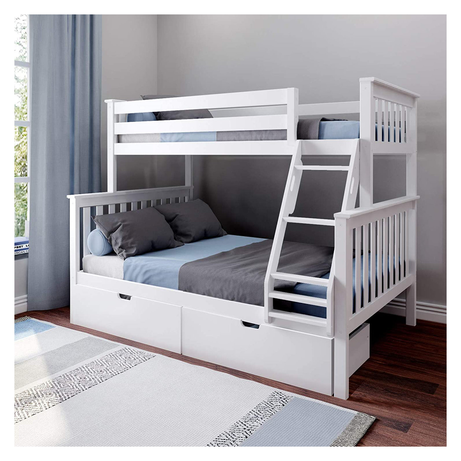 Bolles Kids Bunk Bed with Drawers, Full over Full, White