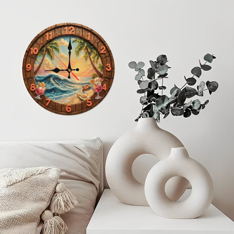 Clock With Beach Sunset Scene
