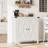 Farmhouse Sideboard Buffet Cabinet With Storage, Kitchen Cabinet With Adjustable Shelf and Barn Doors, Modern Wooden Storage Cabinet for Living Room, Dining Room, White-1043186173