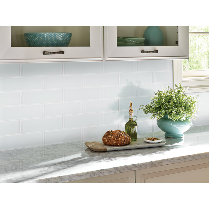 3 in. x 9 in. Glossy Glass Subway Wall Tile, Halo Edge