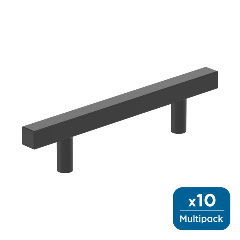 Bar Pulls Square 3-3/4 inch (96mm) Center-to-Center Matte Black Cabinet Pull - 10 Pack, Matte Black