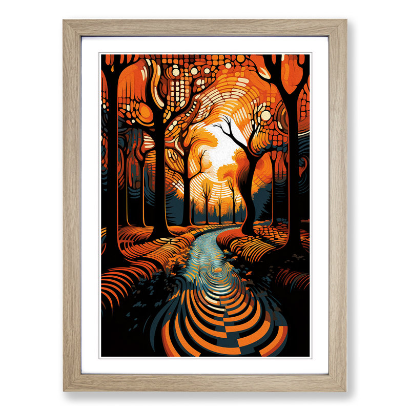 Central Park Op - Single Picture Frame Print on Wood, 46cm H x 34cm W x 2cm D, Oak Framed