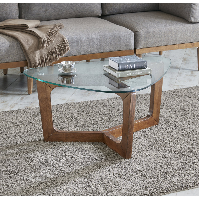 Walker Triangular Glass Top Wood Frame Coffee Table