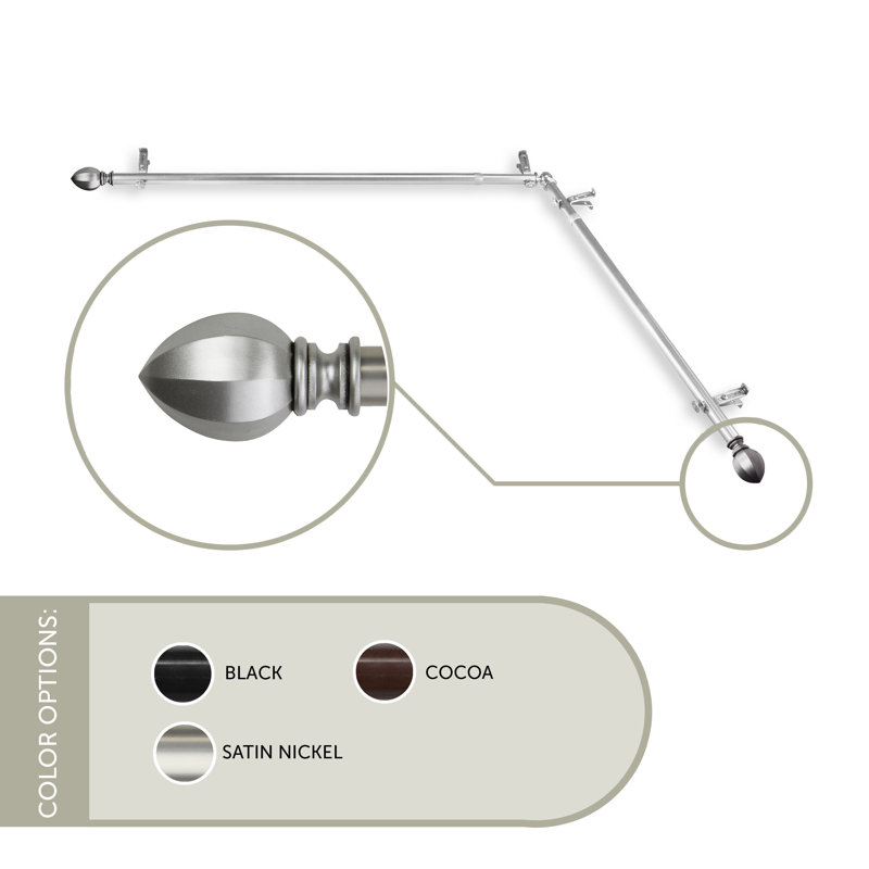 Tringle à rideaux simple pour fenêtre de coin Judi, 120 po à 170 po, Nickel satiné