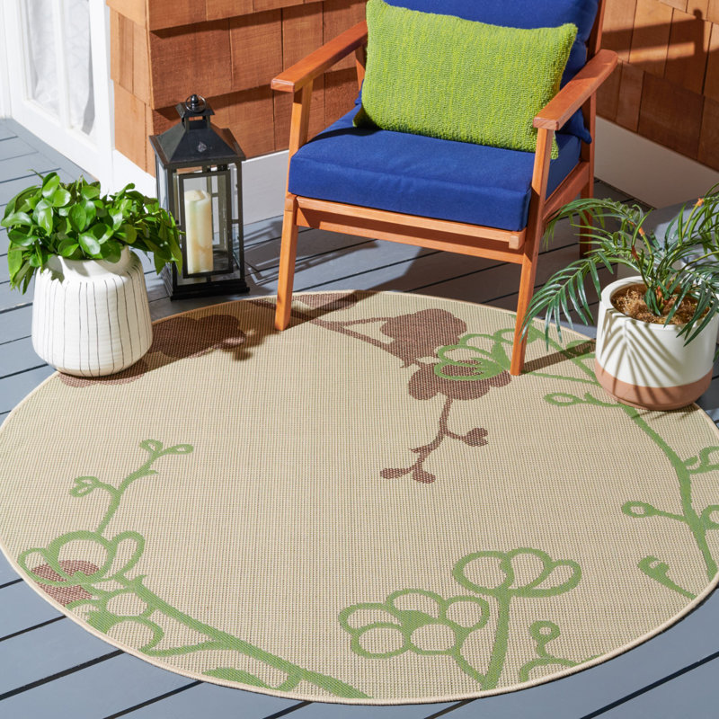 Herefordshire Performance Floral Indoor/Outdoor Area Rug, Round 5'3"