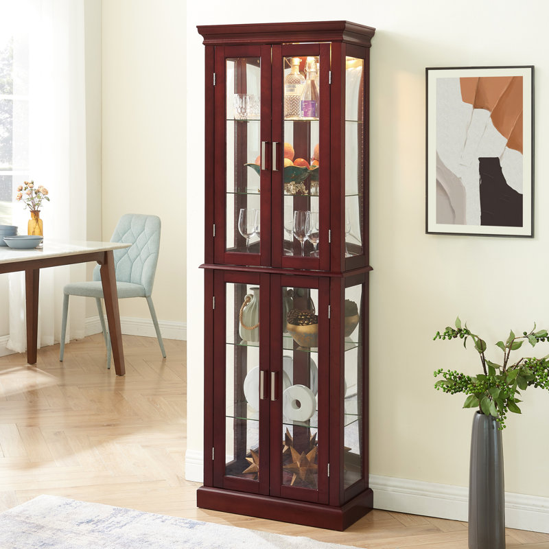 Armoire vitrée avec dossier en miroir et 6 tablettes réglables en verre H 70 po