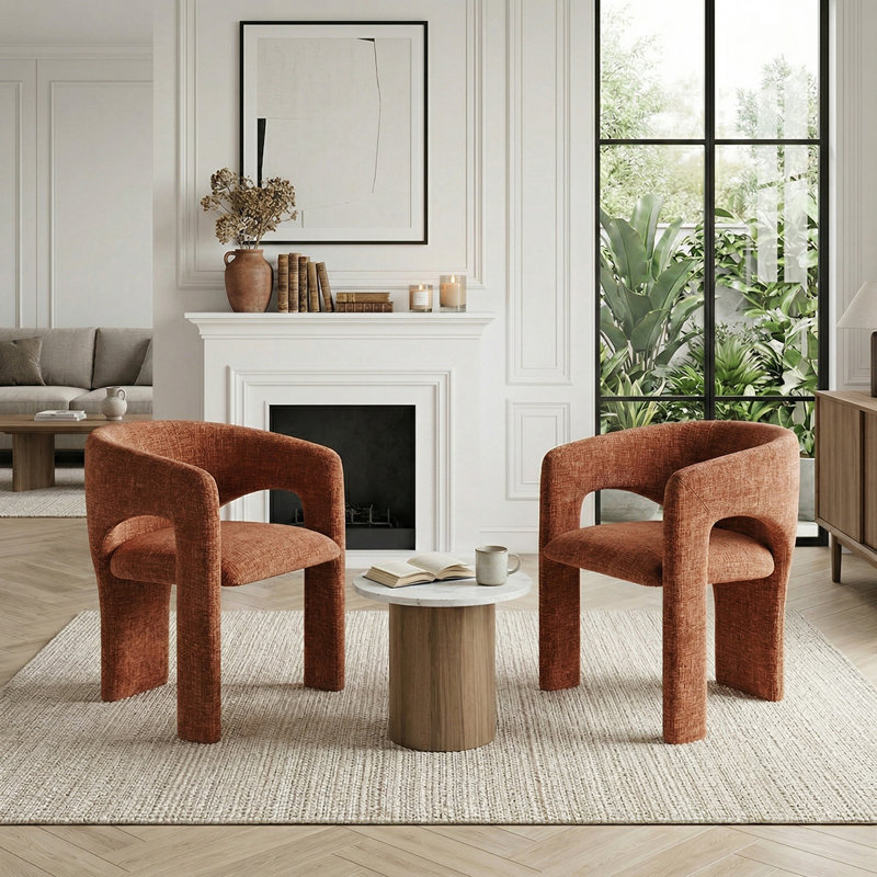 Chaises d'appoint modernes rembourrées en tonneau, fauteuils de salon sculpturaux pour le salon, Terra