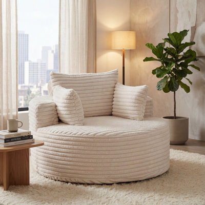 Fauteuil demi-tonneau en velours côtelé 55 po