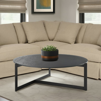 Arendt Modern Industrial Round Coffee Table With Tempered Glass Top