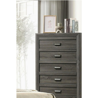 Meuble de chambre à coucher 1 tiroir rustique contemporain à cinq tiroirs de rangement au fini gris rustique