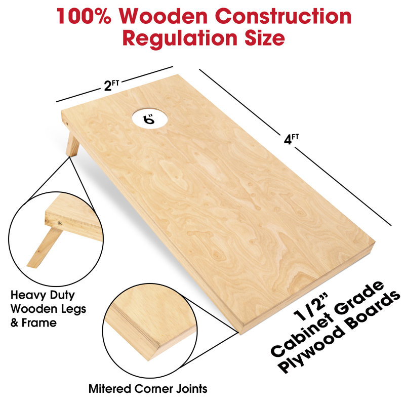 2' x 4' Solid Wood Cornhole Set with Carrying Case, Natural Wood