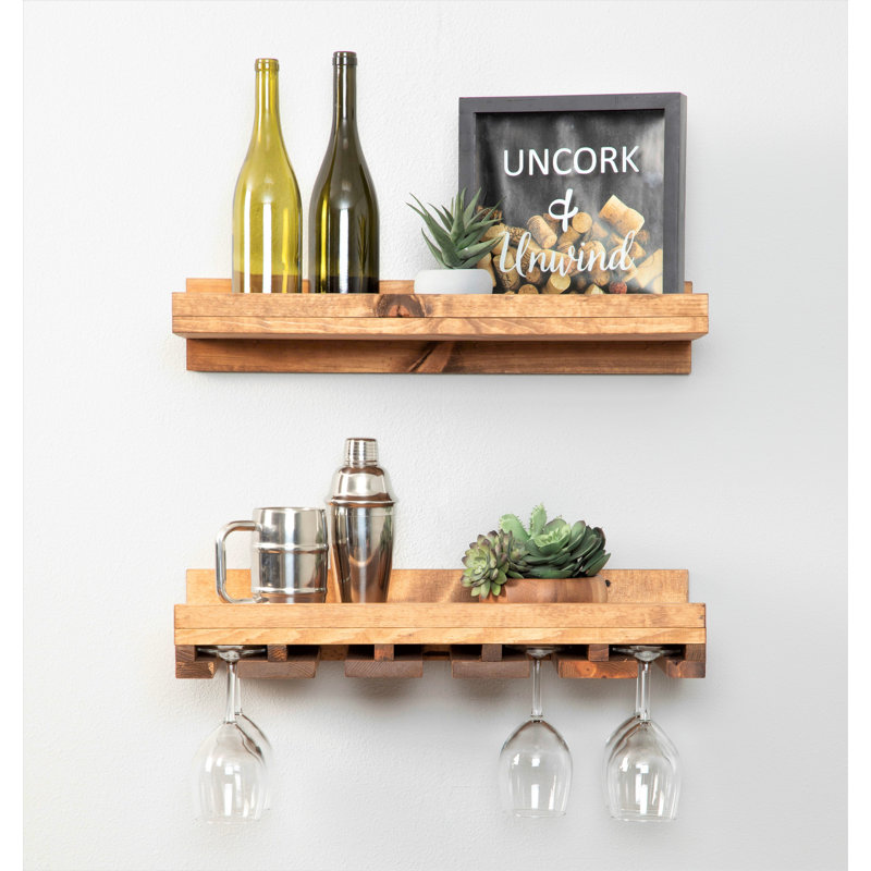 Support mural pour verres à vin en bois massif Charla, Noyer, H 4,25 po x l 24 po x P 10 po