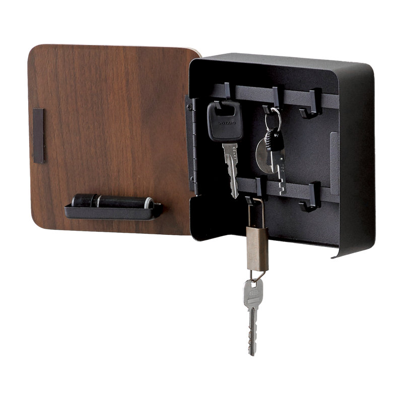 Compact Black and Wood Magnetic Key Cabinet Organizer