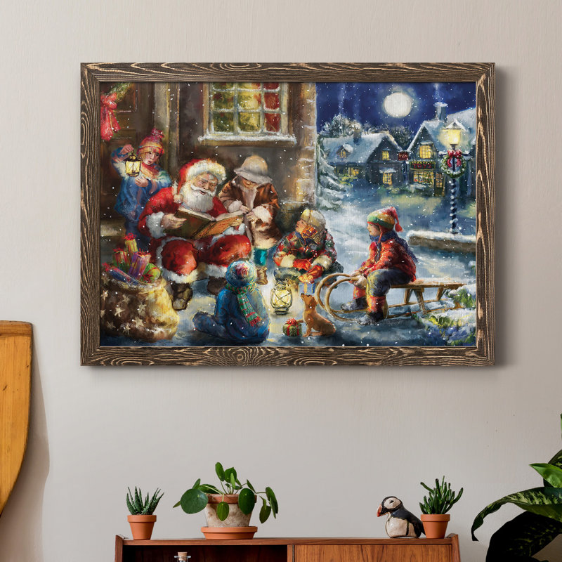 «Story Time Santa», reproduction d'art sur toile encadrée, H 31 po x l 44 po x P 1 po, Noyer