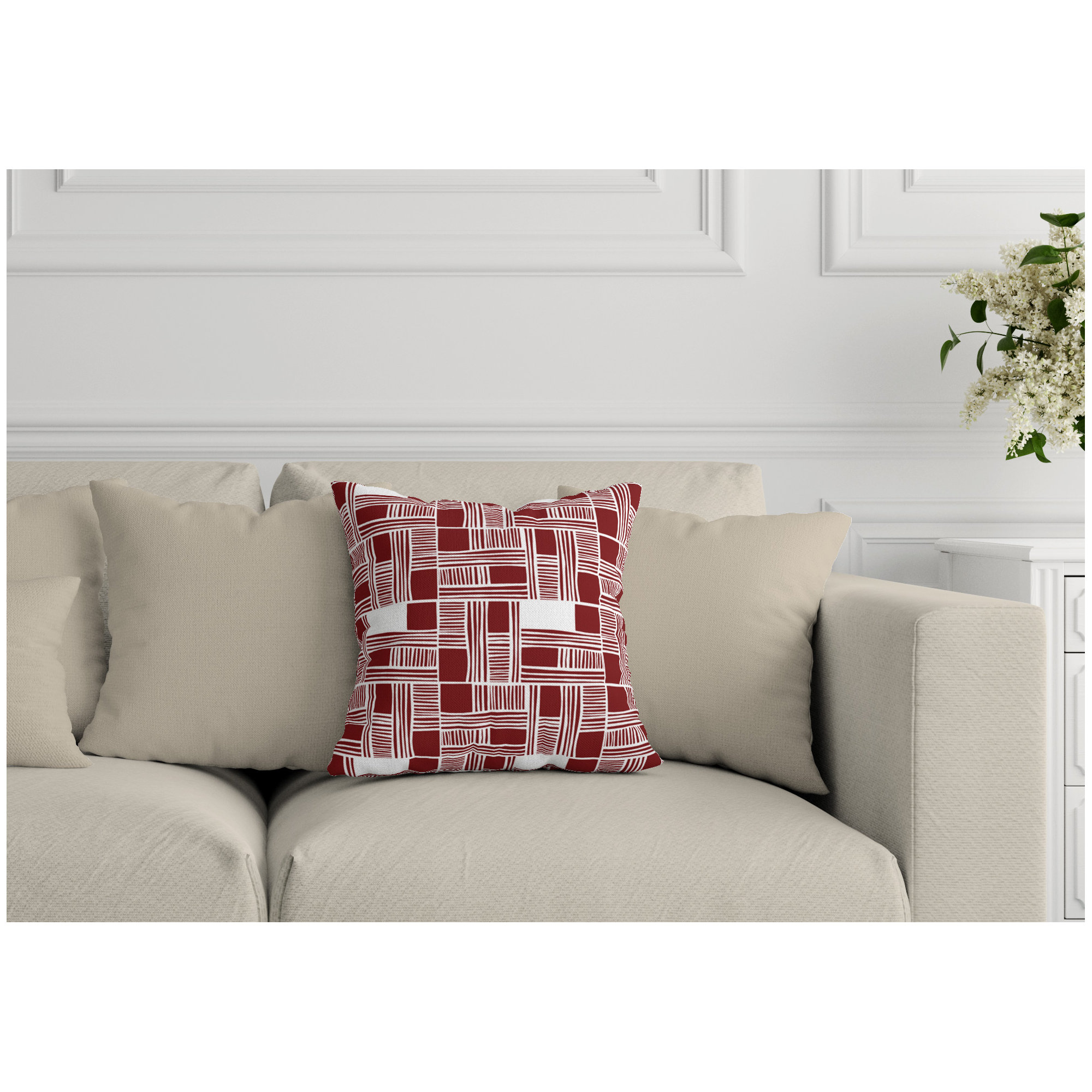 Kapri Indoor/Outdoor Throw Pillow, 19" x 19", Red, Square