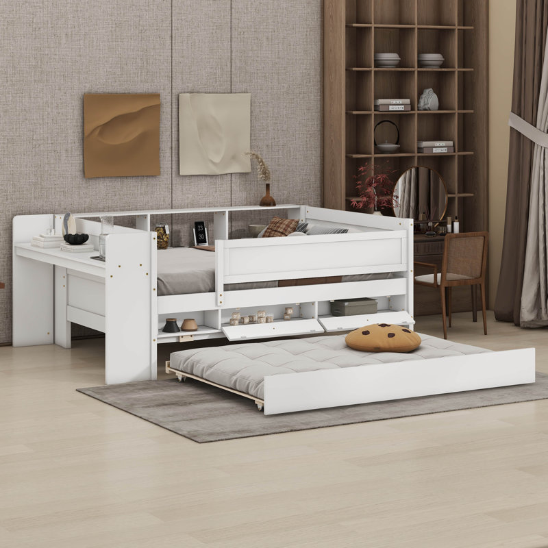 Twin Daybed With Drawers And Trundle, White