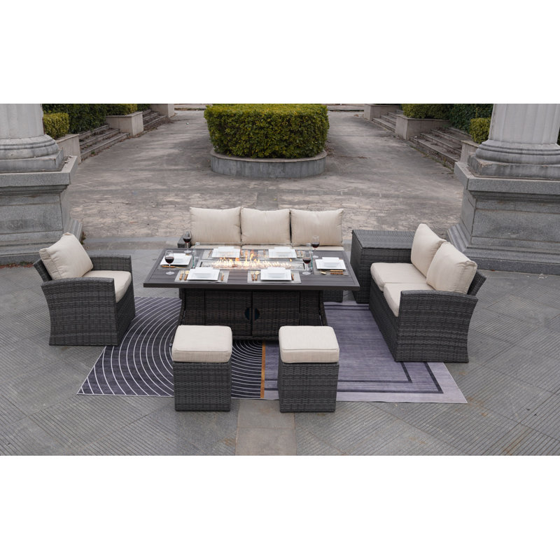Kirkpatrick Wicker 8 - Person Patio Conversation Set with Cushions