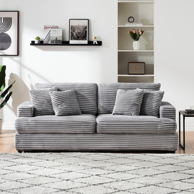 Stylish Gray Corduroy With 4 Toss Pillows, 3 Seater 3,