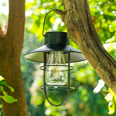 Lanterne suspendue en plastique rétro - hauteur de 7,67 po, cage noire, portable pour le camping et le patio