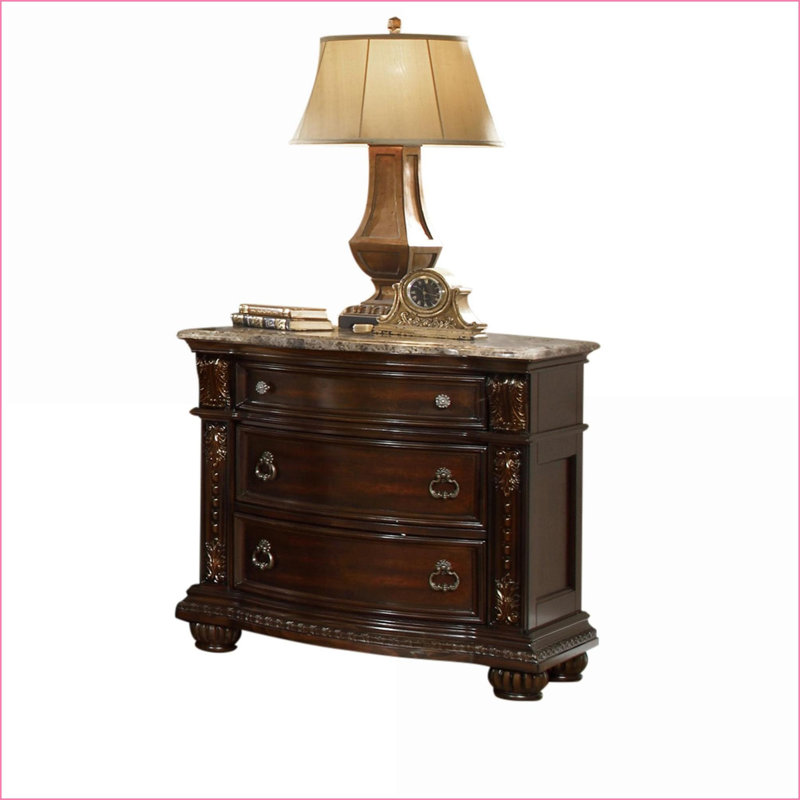Ensemble de chambre à coucher très grand lit 5 pièces en bois d'acacia massif brun noyer foncé avec tête de lit capitonnée en marbre | Bois | Lits standard