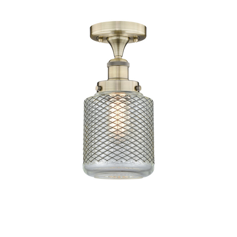Dore Glass Semi Flush Mount, Antique Brass