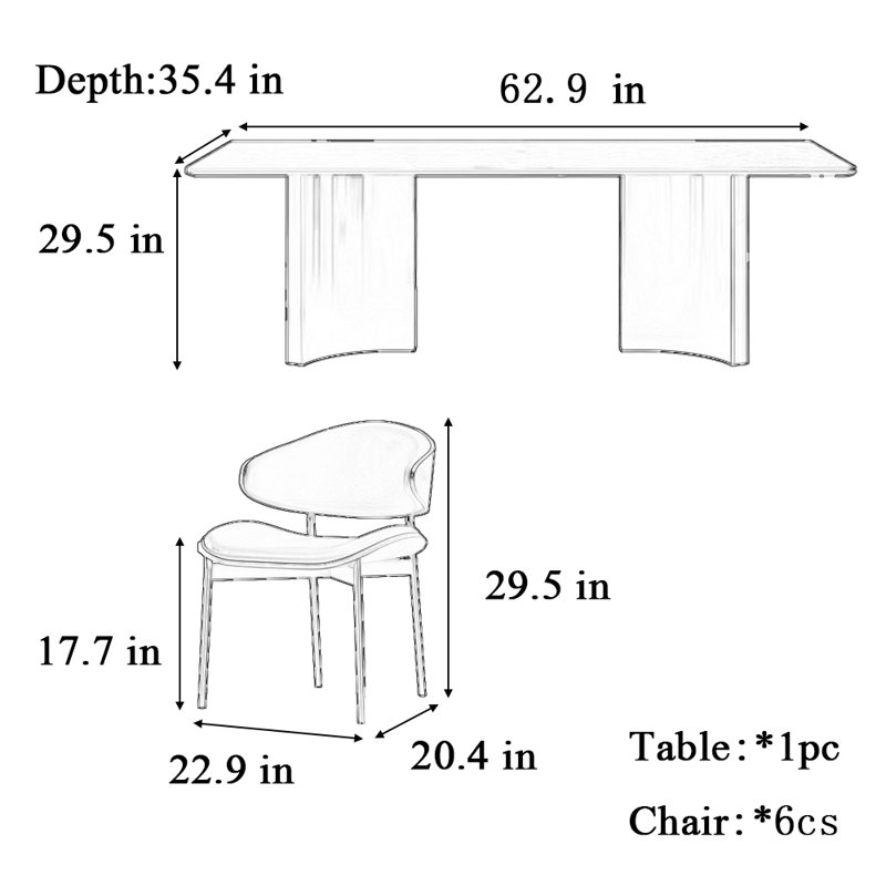 Table et chaise de salle à manger noir clair de luxe clair, H 29,5 po x L 62,9 po x l 35,4 po