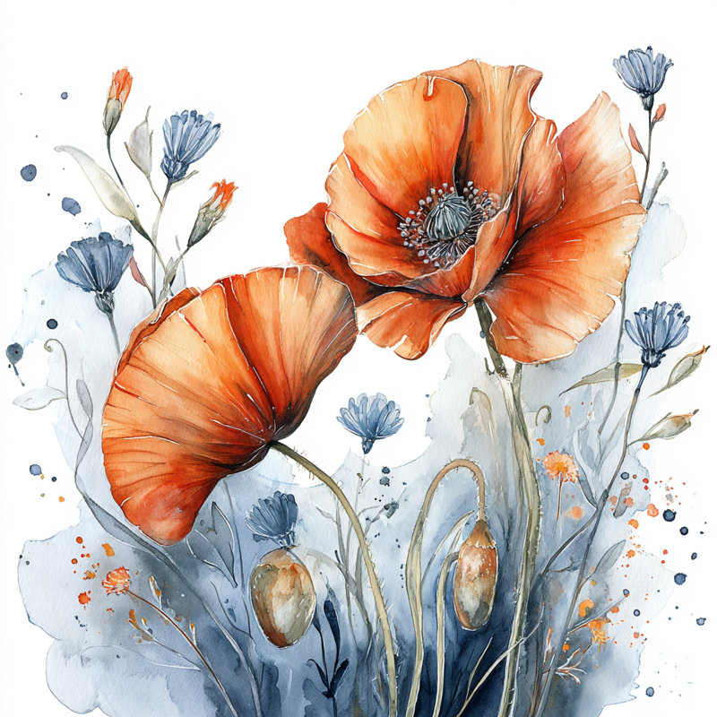 «Wild Poppy Floral», art mural sur toile tendue, L 40 po x H 40 po x P 1,5 po