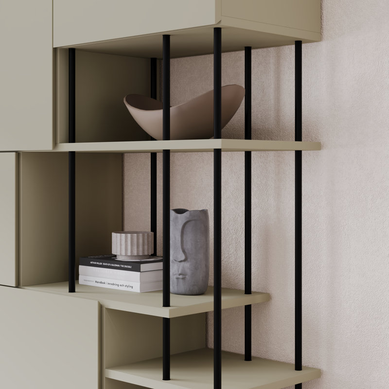 Key Modern Bookcase Display Unit with Closed Cabinets and Open Shelves, Ash Green