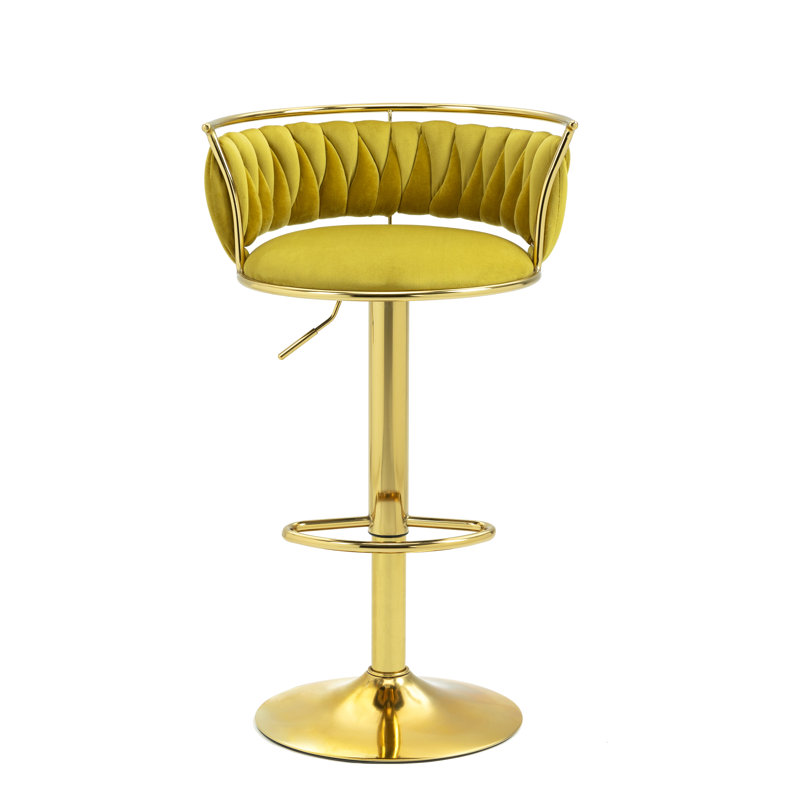 Tabouret de bar pivotant avec dossier Ginko, Doré, Olive terne