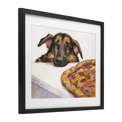 Berger allemand avec pizza, reproduction sous verre, conception de George Dyachenko