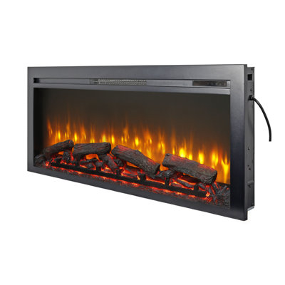 44" Recessed Electric Fireplace With Remote - Realistic Imitation Flame, LED Heater, Wall Mounted Design