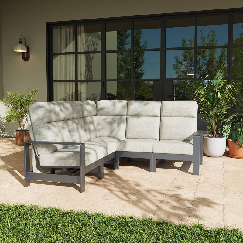 Ensemble de canapé modulaire d'extérieur à dossier haut en aluminium 5 pièces 5 pièces, ensemble de mobilier d'extérieur avec coussins de 6 pouces