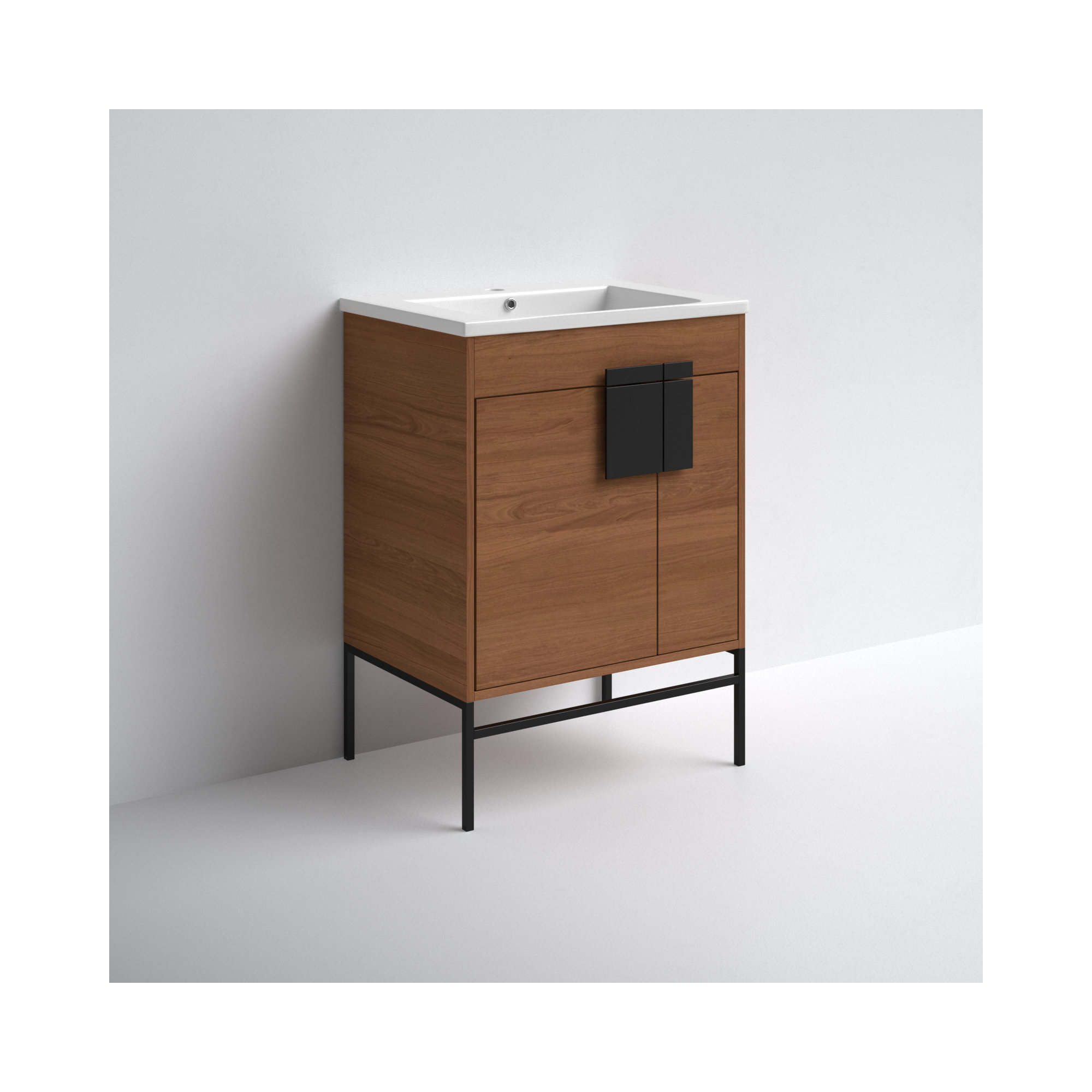 Maisie 24'' Single Bathroom Vanity, Walnut, Black Matte